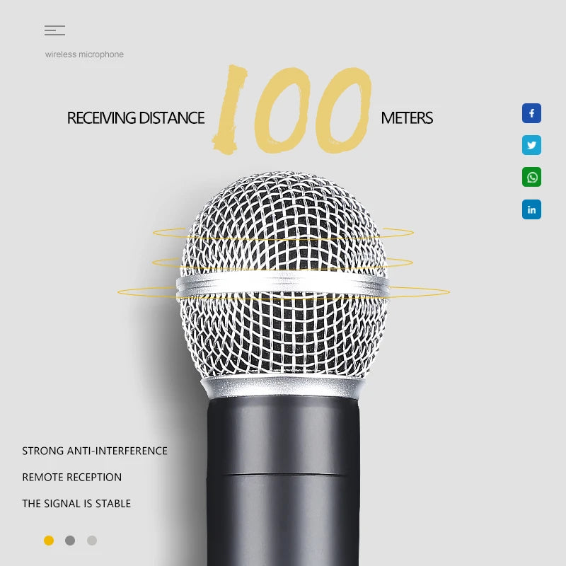 Wireless Microphone Handheld Dual Channels UHF Fixed Frequency Dynamic Mic For Karaoke Wedding Party Band Church Show