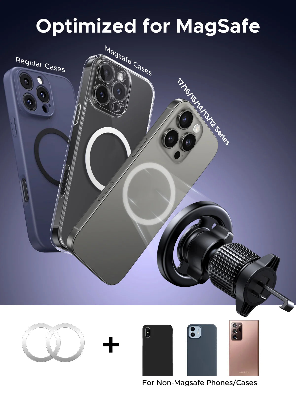 UGREEN Magnetic Car Phone Holder Strong Magnets 2 IN 1 360° Rotatable Car Mount For Magsafe iPhone 16 15 Pro Samsumg S25 Xiaomi