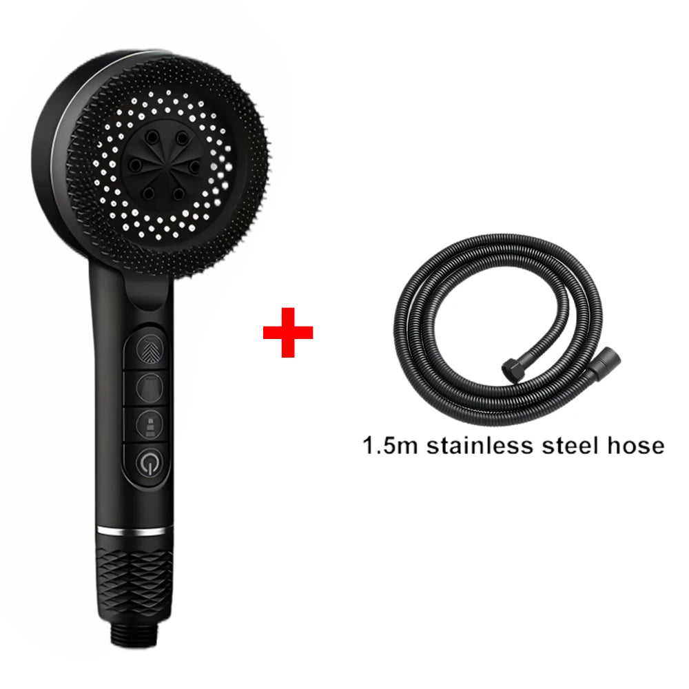 4 Modes Self-cleaning Shower Head with Silicone Brush One-Key Stop Water Massage High Pressure ABS Showerhead with Filter