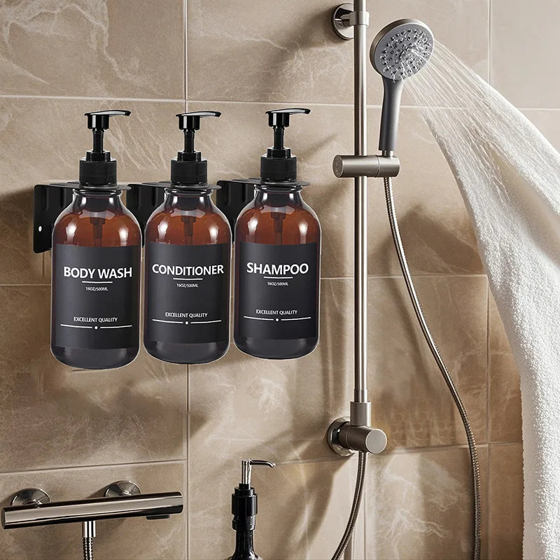 1-3PCS 500ML Brown Soap Dispenser With Label Refillable Shampoo Empty Pump Bottle Kitchen Bathroom Hand Wash Body Wash Container