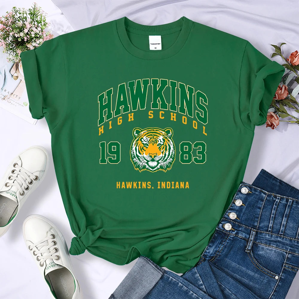 Hawkins High School 1983 Print Female T-Shirt Fitted Harajuku Tee Shirts Street Fashion Streetwear Casual Crewneck Tshirt Women