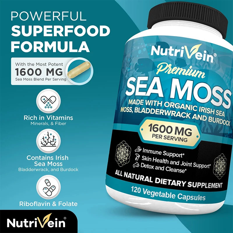 Vegetarian Organic Sea Moss Supports Immune System, Joint Health Intestinal Cleansing Detoxification & Cleansing Skin Supplement