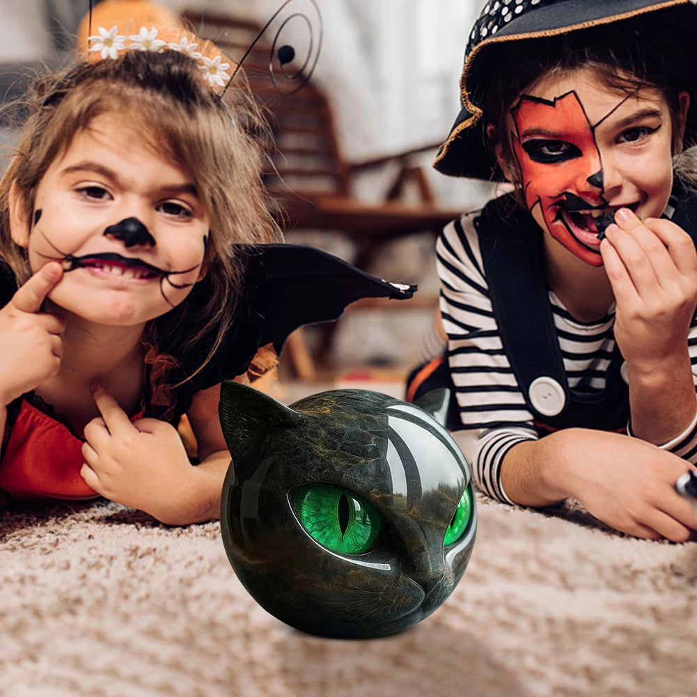 Black Obsidian Crystal Gemstone Cat Cat Head Sculpture Resin Cat Head for Home Decor