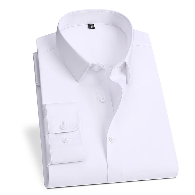 Spring and Autumn New Men's Long-sleeved, Iron-free, Three-proof, Pocket-free Business Attire, White Shirt, Men's Formal Wear