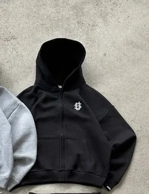 2025 American casual zipper hoodie sweatpants two-piece y2k clothing men's hip-hop embroidered oversized sweatpants casual pants