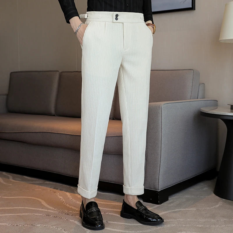 2024 New Light Luxury Chenille Neapolitan High Waist  Casual Pants for Men , Premium Feeling Slim Fit  Mens Dress Pants,pantalon