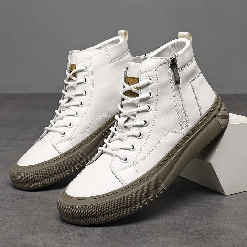 2024 Men's Spring & Fall White Shoes Men's New Trendy Versatile High-Top Sneakers Summer Fashion Casual Men's Shoes Breathable and Wear-Resistant Sneakers