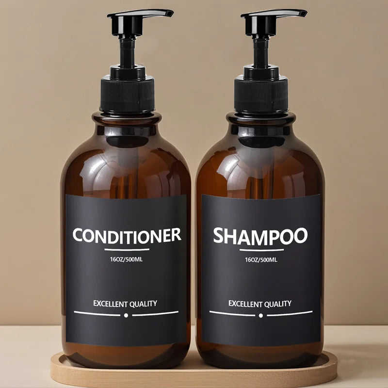 1-3PCS 500ML Brown Soap Dispenser With Label Refillable Shampoo Empty Pump Bottle Kitchen Bathroom Hand Wash Body Wash Container