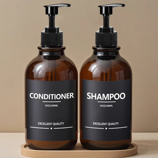 1-3PCS 500ML Brown Soap Dispenser With Label Refillable Shampoo Empty Pump Bottle Kitchen Bathroom Hand Wash Body Wash Container