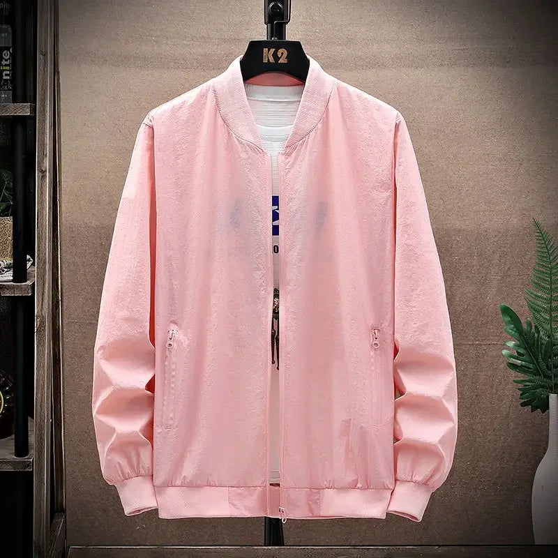 2024 Summer New Thin Style Round Neck Long Sleeve Screw Thread Zipper Jacket Man Solid Color Pockets Casual Sunscreen Clothing