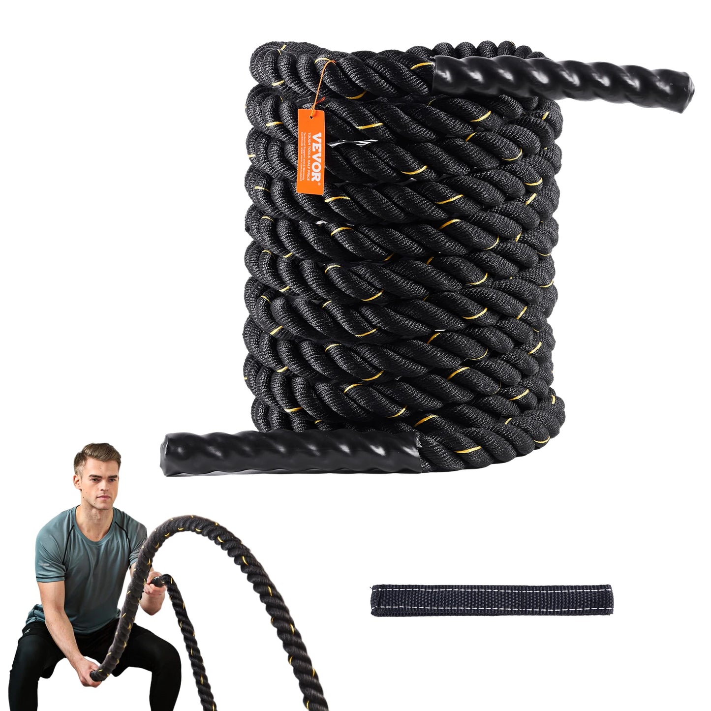 SucceBuy Battle Rope 1.5 Inch Diameter 30Ft Length  for Home Gym  Body Workout Core Strength Training Muscle Building Fitness