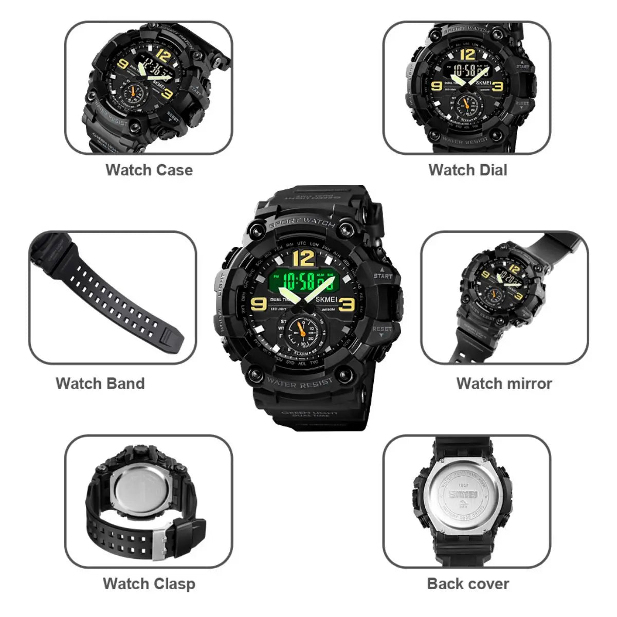 SKMEI Male Countdown Waterproof Electronics Watches 3 Time Digital Sports Wristwatches For Mens Women Fashion Alarm Date Watch