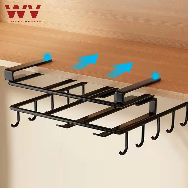 WV Kitchen Under Cupboard Hanging Organizer Rack with Hook Paper Towel Rags Hanger Cutting Board Pot Cover Holder Storage Shelf