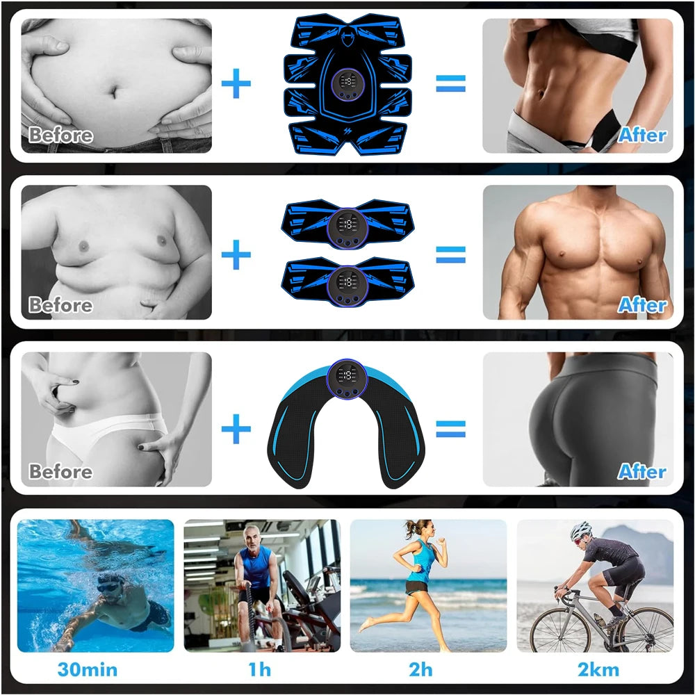 Professional EMS 8-Pad Ab Trainer and Muscle Stimulator with Vibration for Abdominal Toning, Home Fitness Equipment