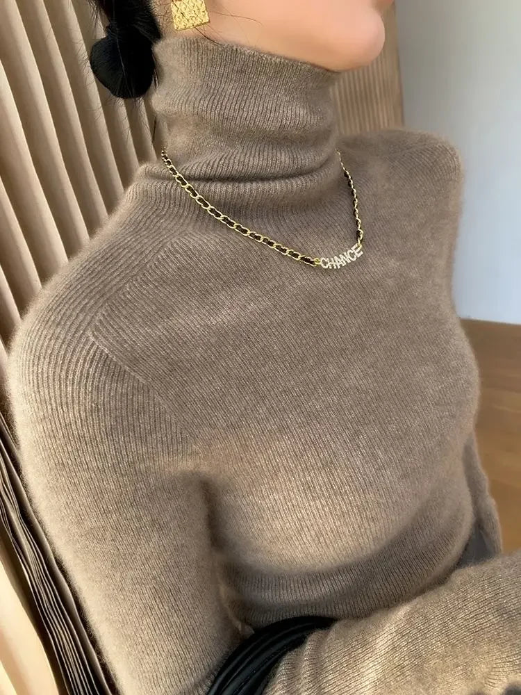 2025 Korean Style Turtleneck Long Sleeve Pullover Fashion Soft Warm Basic Sweater Women's Autumn Winter Slim Solid Knitwear Tops