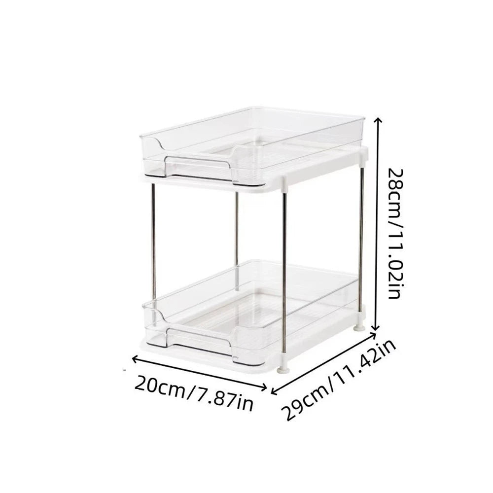 2-Tier Pull Out Under Sink Storage Shelf - Multi-Purpose Organizer for Bathroom Cabinet & Kitchen Pantry