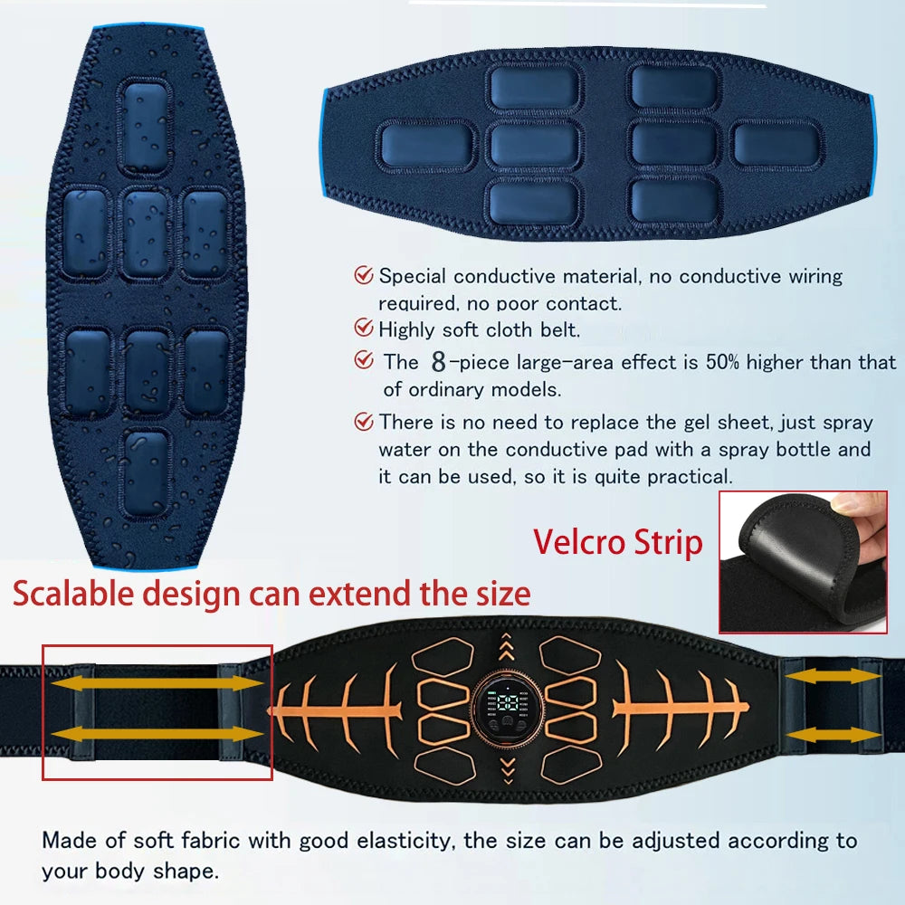 Smart Abdominal Toning Belt Muscle Toner Abs Trainer Rechargeable Body Massage Belts Home Gym Muscle Training Fitness Equipment