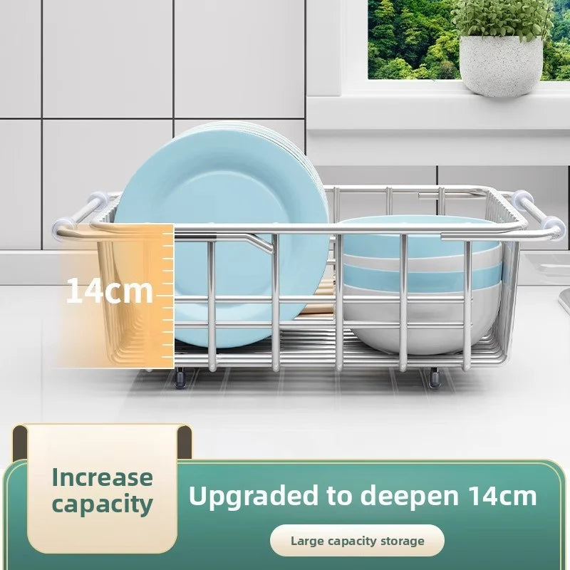 Telescopic Stainless Steel Sink Drain Basket Dishwashing Rack Kitchen Storage Organizer for Utensils And Dishes