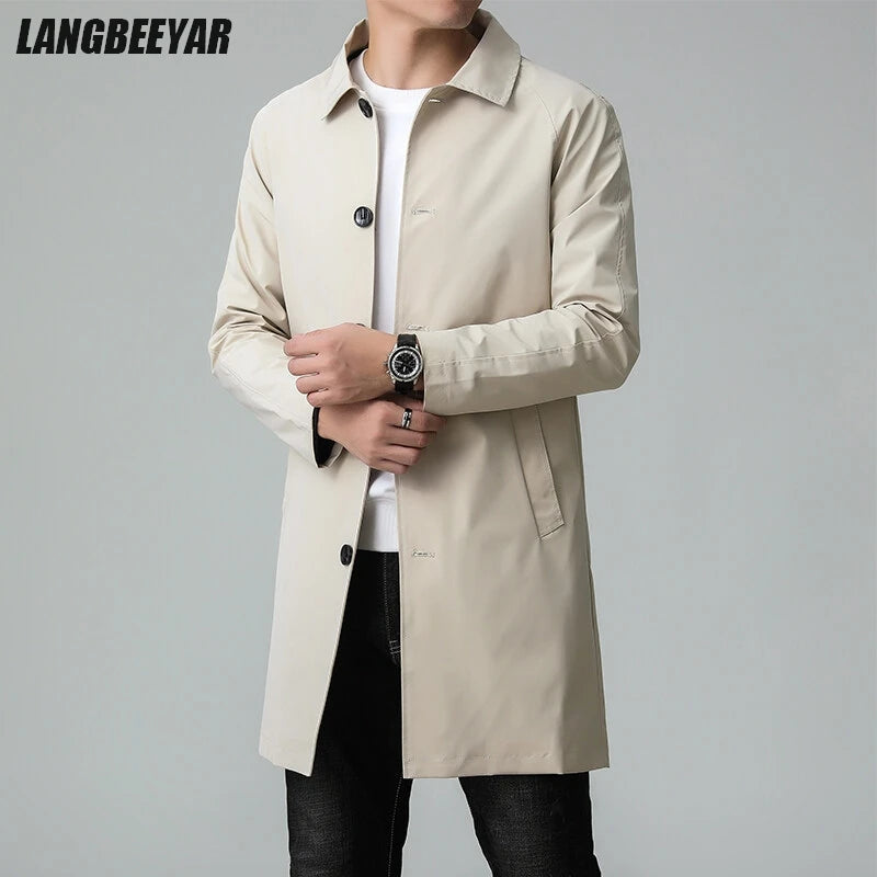 Top Quality Korean New Brand Casual Fashion Long Men Trench Coat  Windbreaker Overcoat Slim Fit Long Jacket Men Clothing