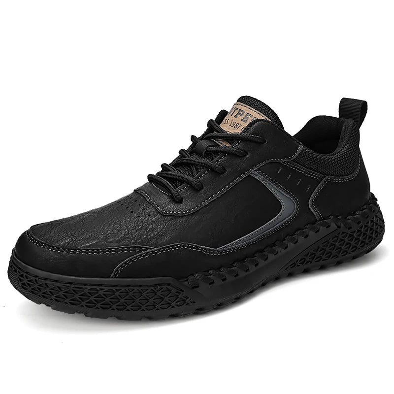 Stylish Mens Casual Leather Sneakers Classic Men's Masculino Leisure Walk Trainers Lace-Up Men Outdoor Handmade Treking Footwear