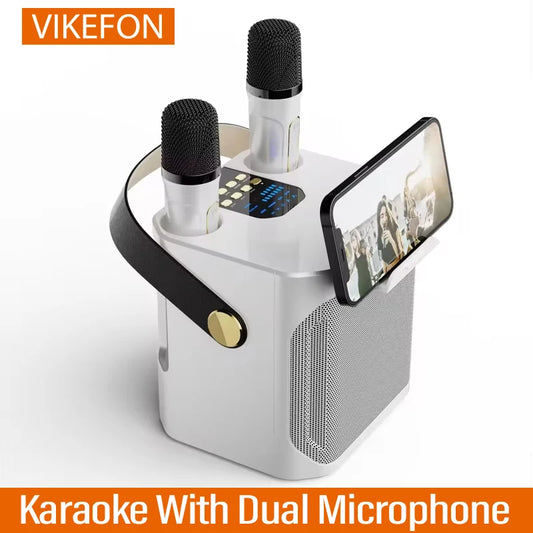 360 Stereo Surround Karaoke With Dual Microphone High Power Bluetooth Speaker Boombox Portable Waterproof Wireless Subwoofer