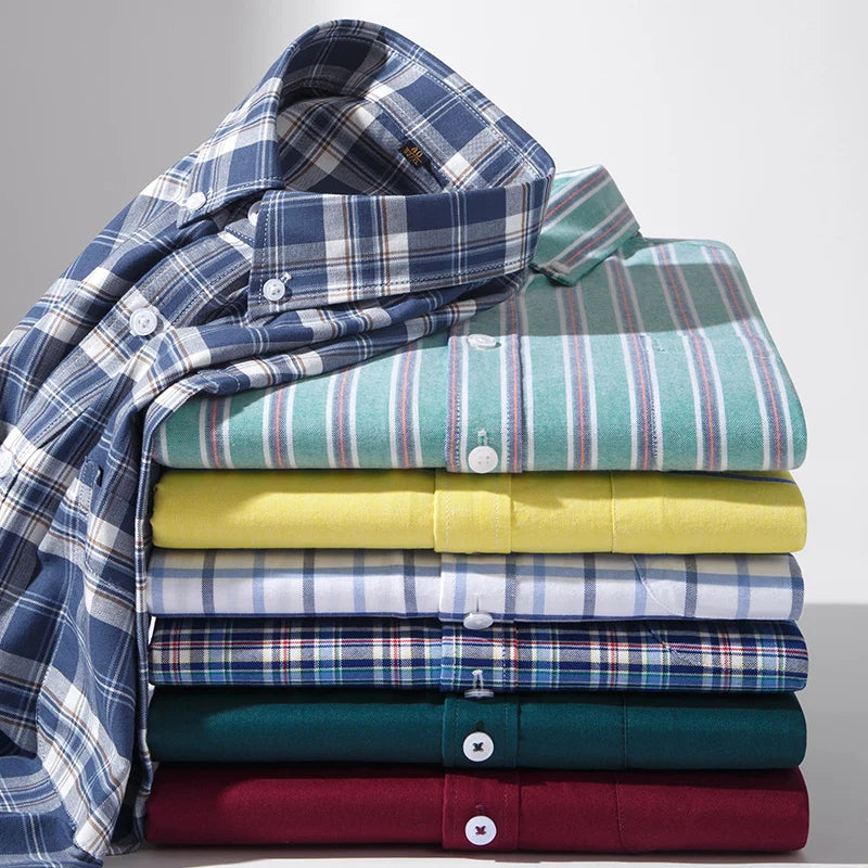 Summer 100% Pure Cotton Men Shirts Short Sleeve Dress Shirts Male Slim Social Business Blouse Solid Color Oxford Shirt 7XL 8XL