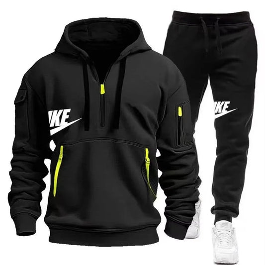 2025 New men's autumn and winter suit zipper hoodie + trousers suit casual men's sportswear warm suit