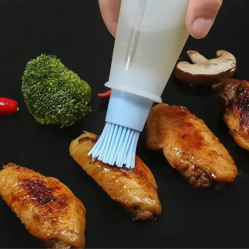 1PC Silicone Oil Bottle Brush Oil Dispenser Bottle With Barbecue Brush Portable Outdoor BBQ Accessories Kitchen Baking Gadgets