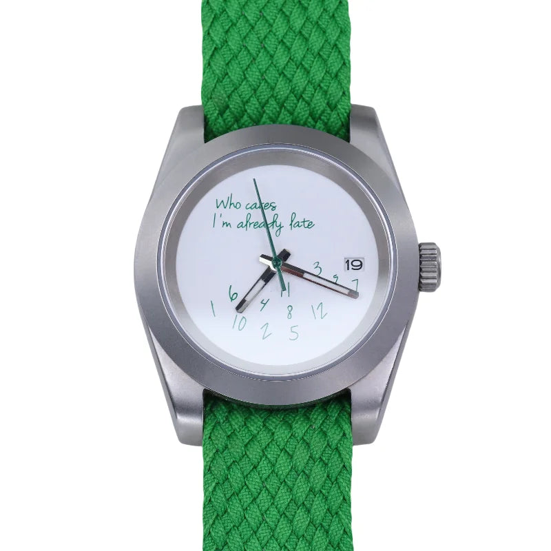 WILDFIRE New Who Cares Lt's Already Late Waterproof Leisure Nh35 Movement Sapphire Crystal Matte Silver Men's Mechanical Watches