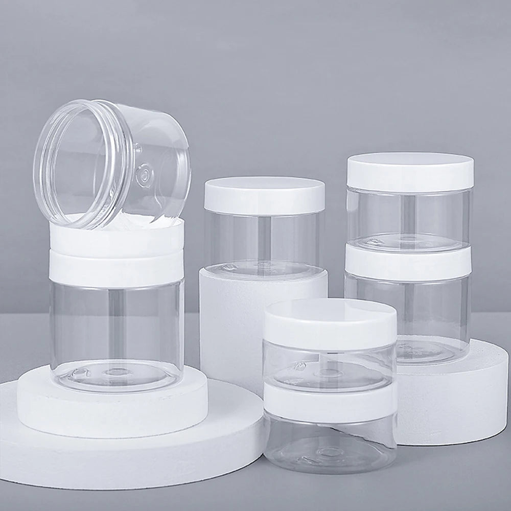 20pcs 250/200/150/100/50ml Empty Cream Jar Transparent Plastic Cosmetic Container with Aluminum Lid Storage Jar Makeup Bottle