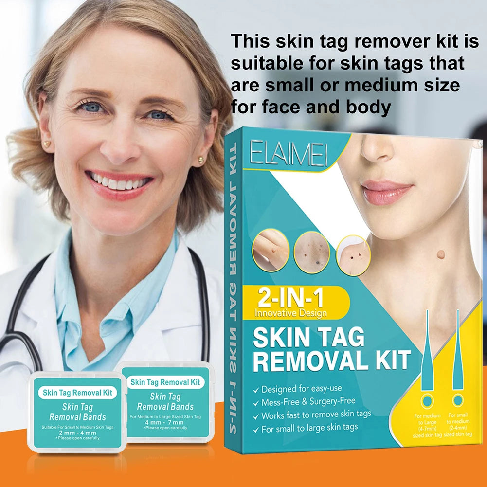 2-IN-1 Auto Skin Tag Removal Tool Kit Painless Skin Label Mole Acne Wart Removal Pen with Cleansing Swabs Facial Skin Care Tool