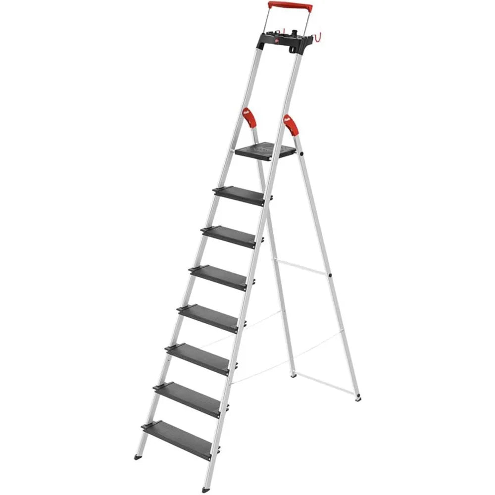 Folding Step Ladder, Non-Slip 8 Step Ladder for Garage, Home & Kitchen, L100, Silver/Black