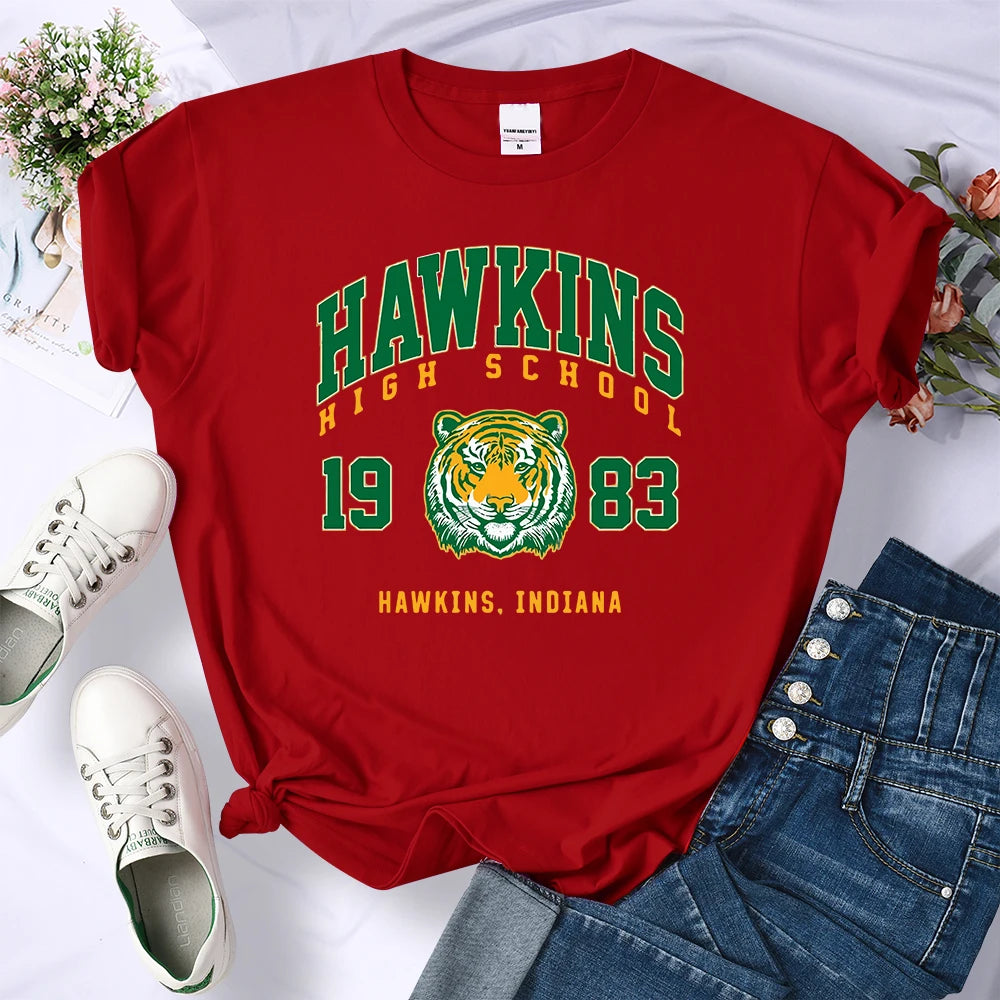 Hawkins High School 1983 Print Female T-Shirt Fitted Harajuku Tee Shirts Street Fashion Streetwear Casual Crewneck Tshirt Women