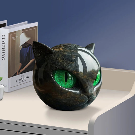 Black Obsidian Crystal Gemstone Cat Cat Head Sculpture Resin Cat Head for Home Decor