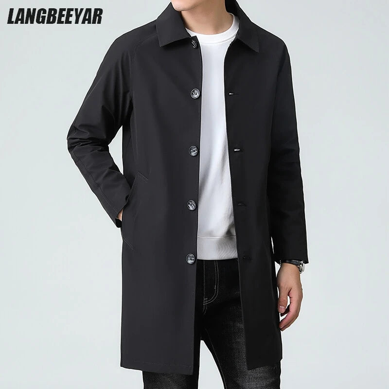 Top Quality Korean New Brand Casual Fashion Long Men Trench Coat  Windbreaker Overcoat Slim Fit Long Jacket Men Clothing