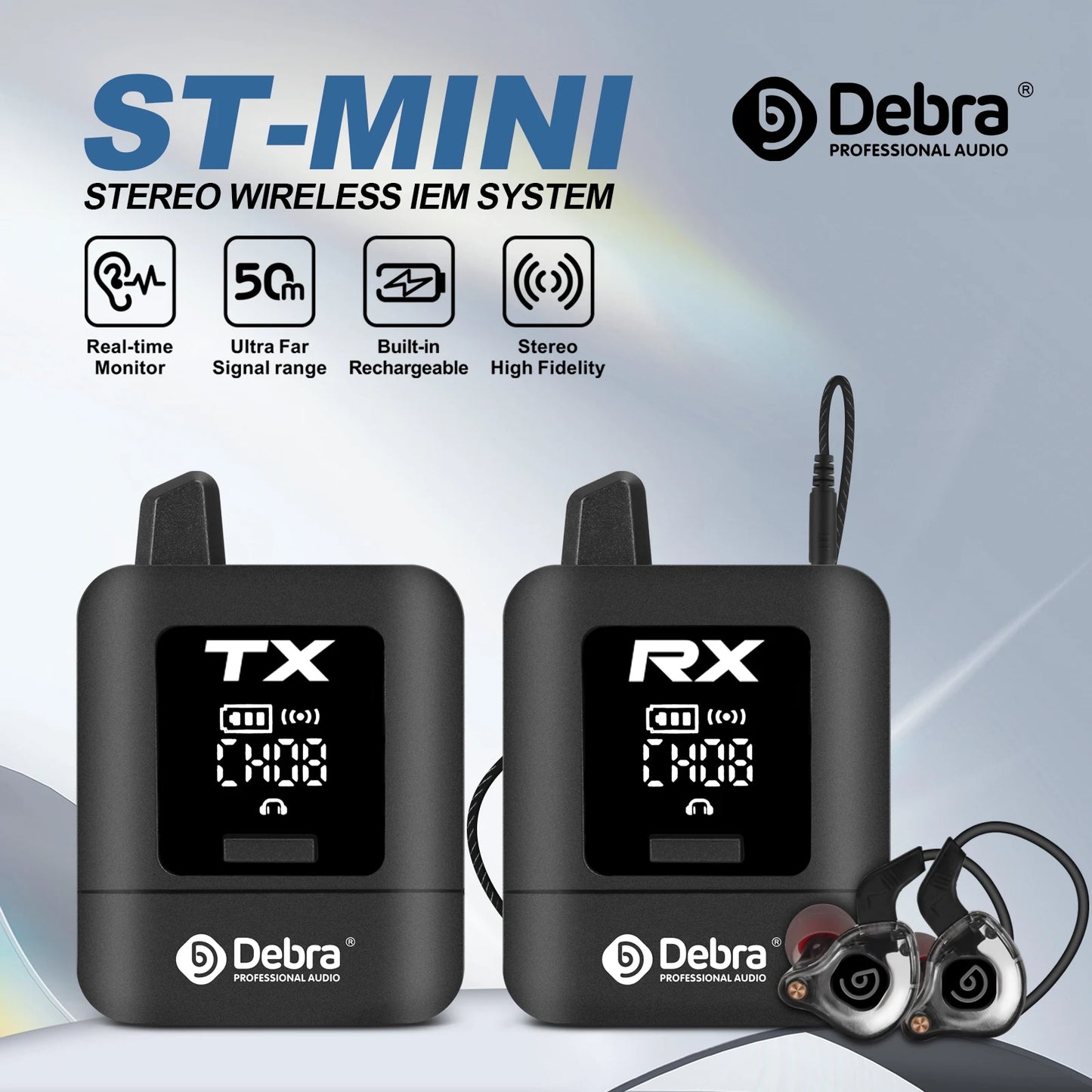 ST-mini Stereo UHF IEM Wireless In-Ear Monitor System Rechargeable for Audio Monitoring Recording Outdoor Performances