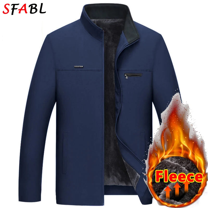 Thermal Warm Men's Winter Jacket Autumn Winter Business Men's Winter Coats Fleece Lining New Windbreak Casual Jacket Solid Black