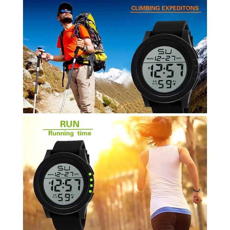 Men's Watch Large Dial Silicone Sports Multifunction Cold Light Waterproof Electronic Watch