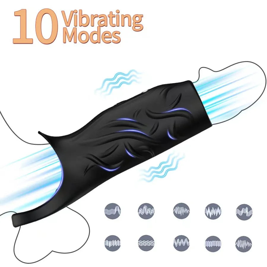 Vibrator Penis Sleeve Cock Ring Ejaculation Extender for Penis Testicles G Spot Stimulation Couples Adult Sex Toys for Men Women