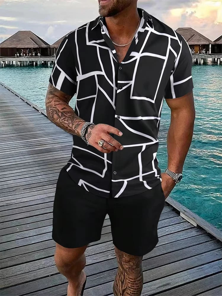 Summer Men's Short Sleeve Shirt And Beach Shorts Set Outdoor Sports Comfortable Men's Shorts Hawaii Men's Travel Casual Shirt