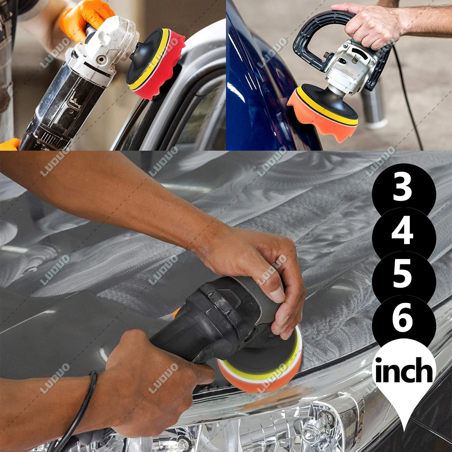 3/4/5/6 inch Car Detailing Polishing Buffing Sponge Wool Pad Headlight Restoration Sandpaper For Sanding Waxing Cleaning Washing