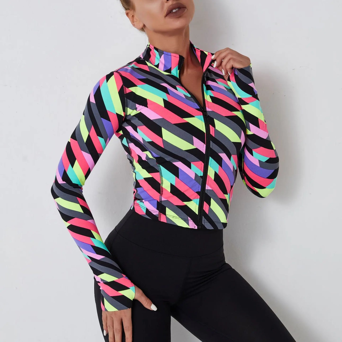 Women's Zip Up Workout Jacket Slim Fit Quick-Dry Long Sleeve Fitness Top for Yoga Running Gym