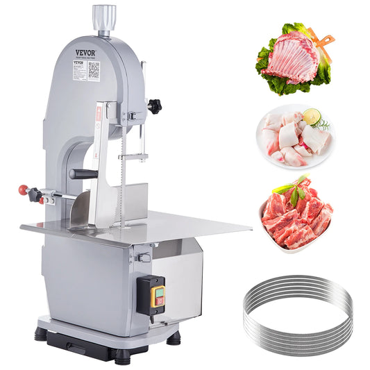 SucceBuy Commercial Electric Meat Bandsaw 1100W Stainless Workbeach 0.16-7.9 Inch Cutting Thickness with 6 Blades
