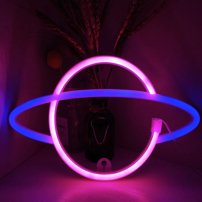 Space Neon Night Light Usb ET Planet Rocket Led Lights 3D Art Night Lights Lamp For Bedroom Wall Neon Led Strip AA Battry