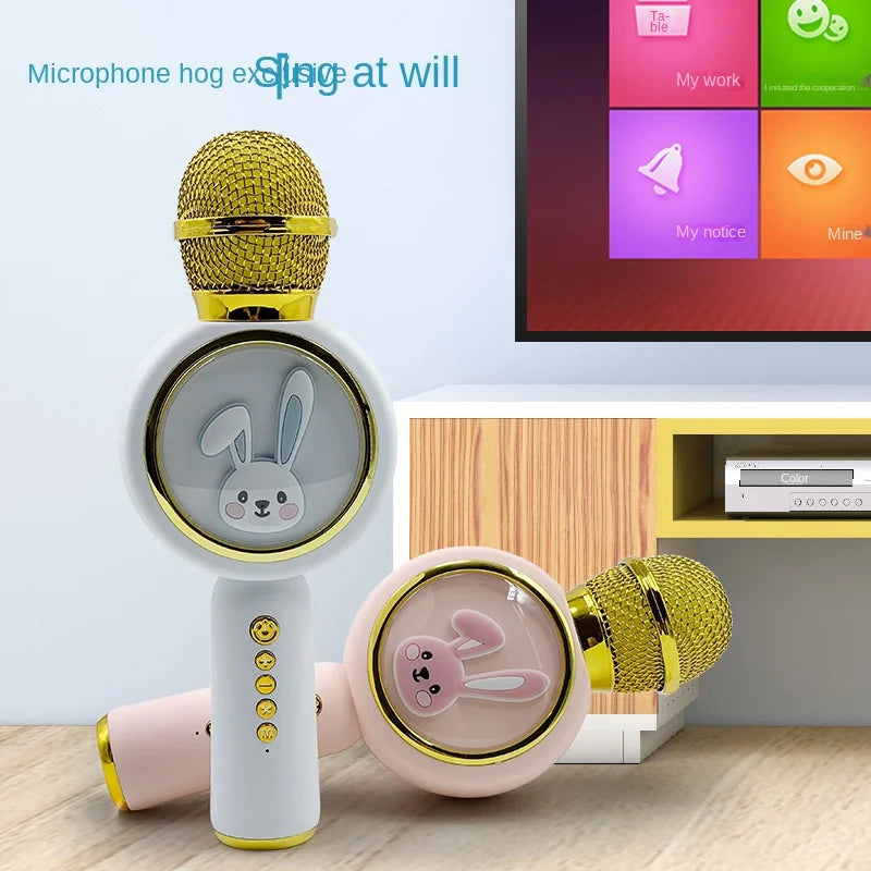 TWS Bluetooth-compatible Karaoke Microphone Wireless silencer/magic sound Microfone TF Speaker Sing Mic For Children Lovely Gift