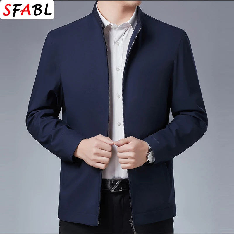 Solid Quality Men's Jacket Business Casual Luxury Blazer for Men Zipper Jacket Office Dress Coat Spring Autumn New Outerwear 3XL