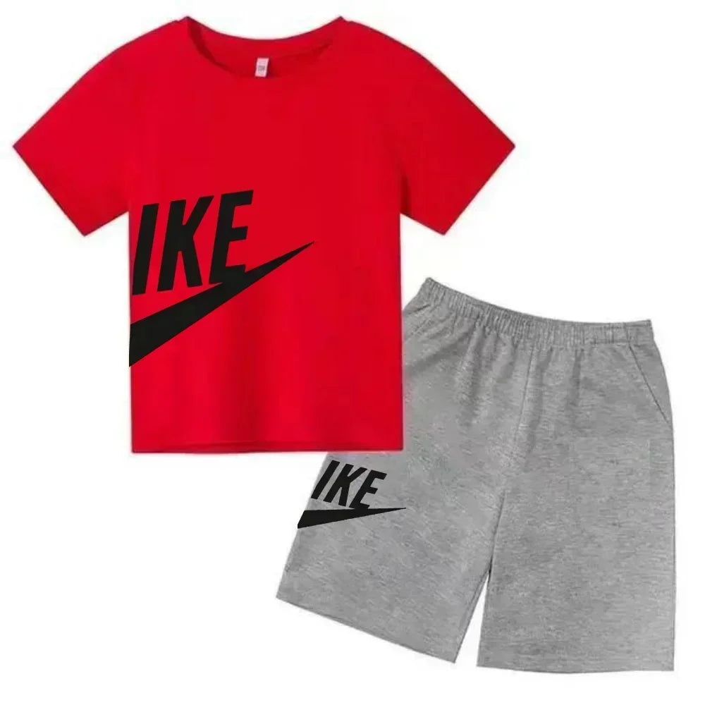 Summer Short Sleeve T Shirt +shorts 2 Piece Set Children Clothes Luxury Brand Print Sport Casual Fashion Boy Girl Kid Tracksuit