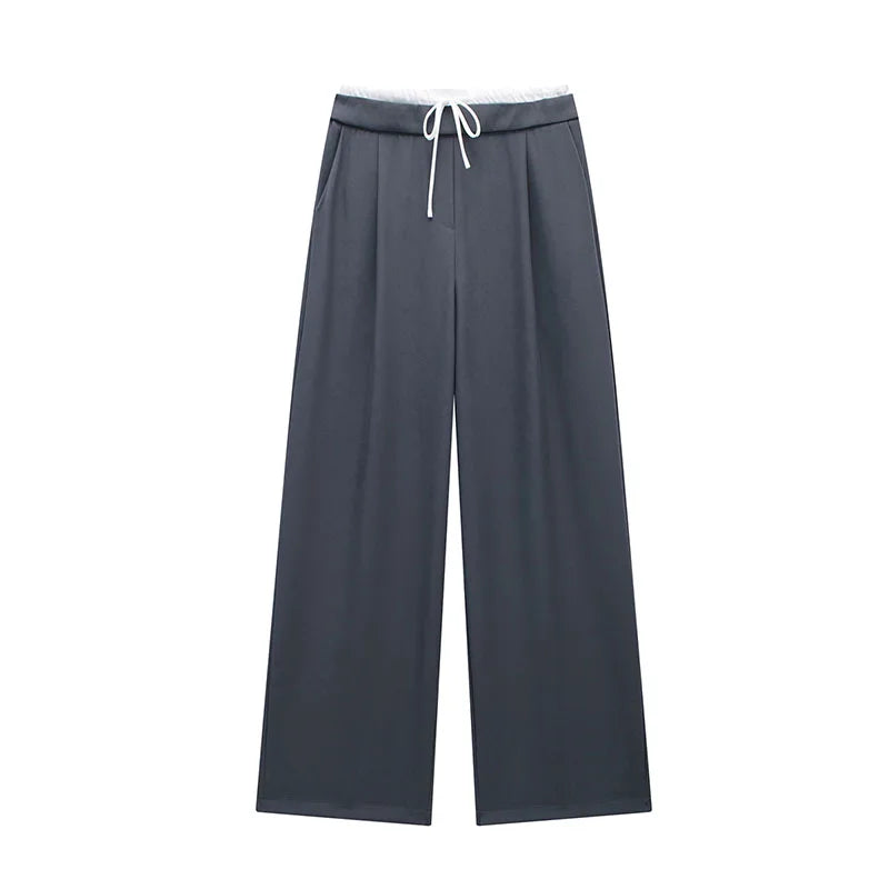 SIYANG  2024 Women Fashion Vintage Solid Straight Pants Side Zipper Drawstring Casual Trousers Spring New Female Wide Leg Pants
