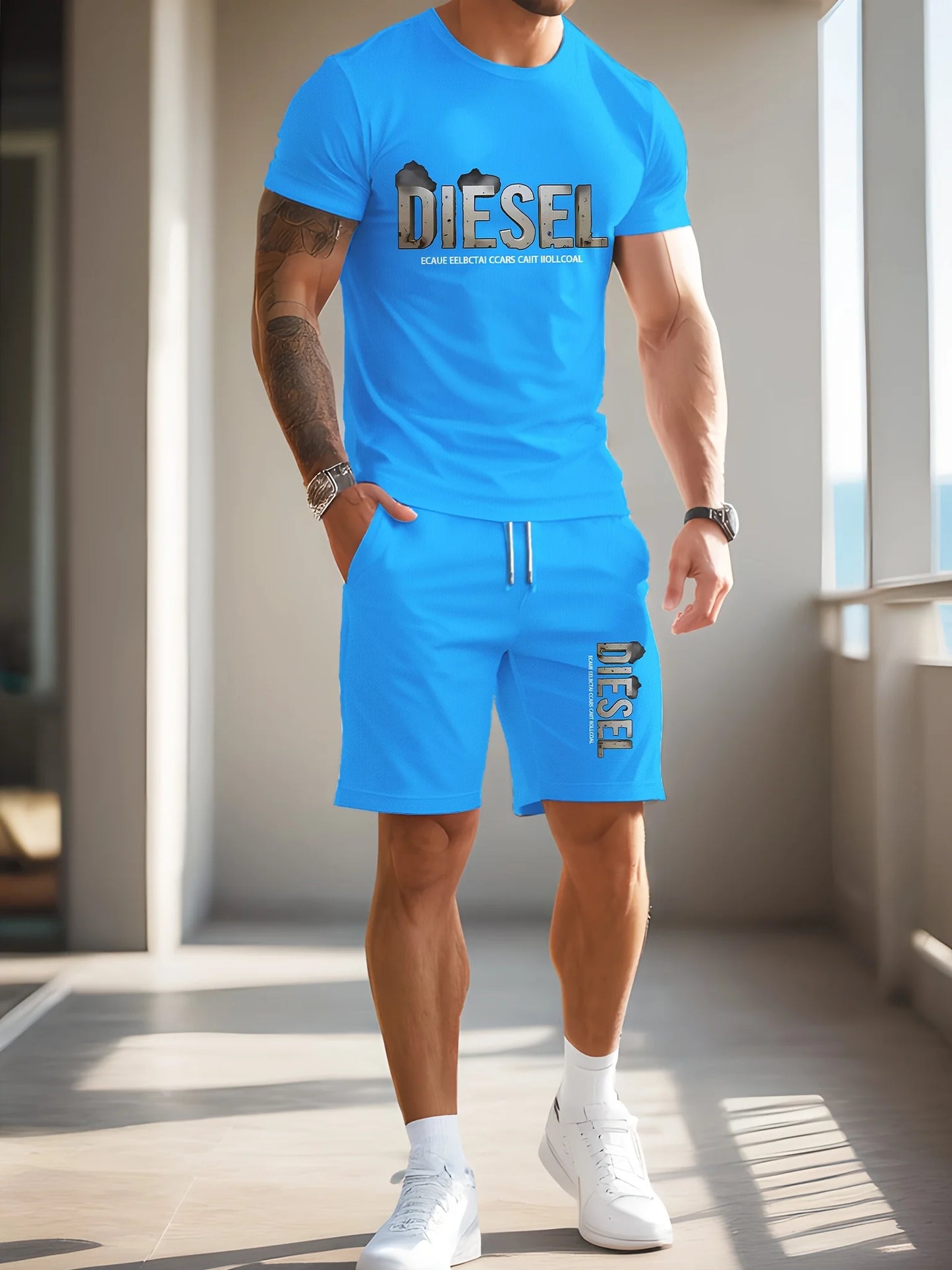 Summer Hot Selling Men Sports and Leisure T-shirt Diesel Men T-shirt Set Fashionable and Sports Breathable T-shirt Quick Drying