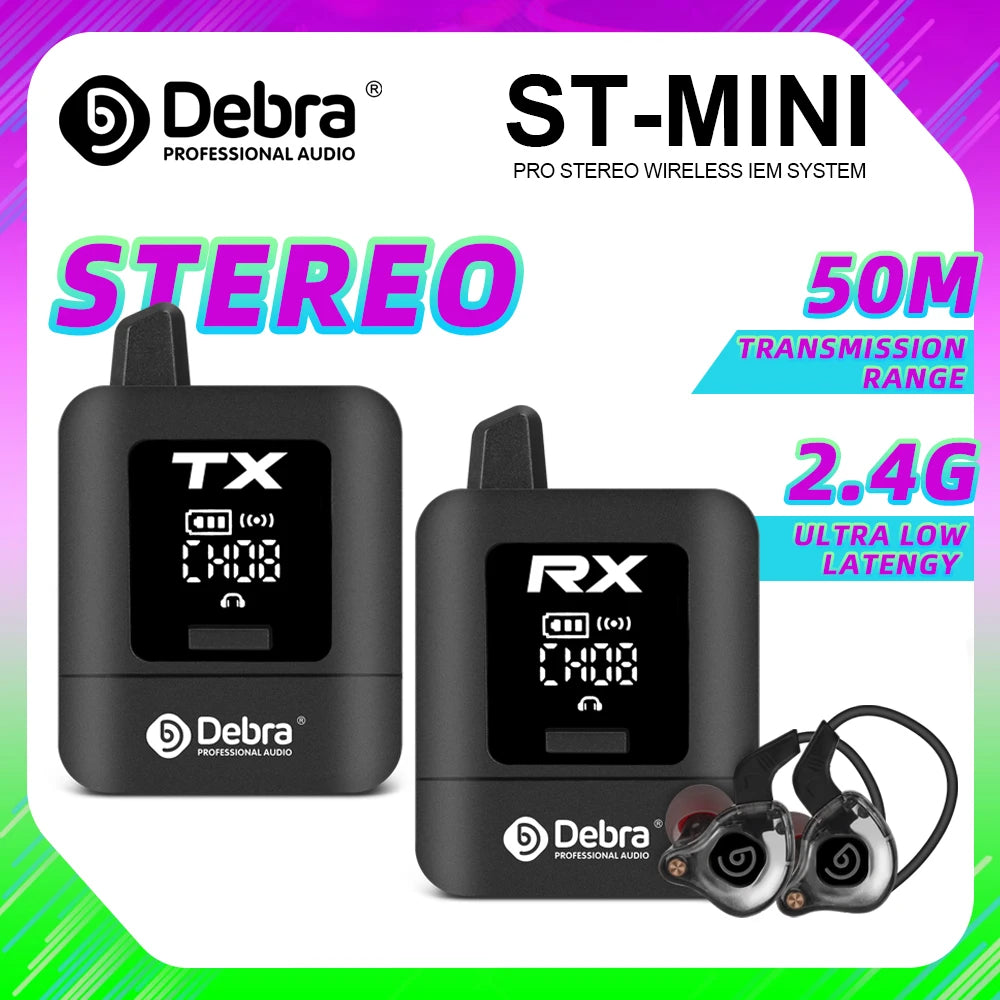 ST-mini Stereo UHF IEM Wireless In-Ear Monitor System Rechargeable for Audio Monitoring Recording Outdoor Performances